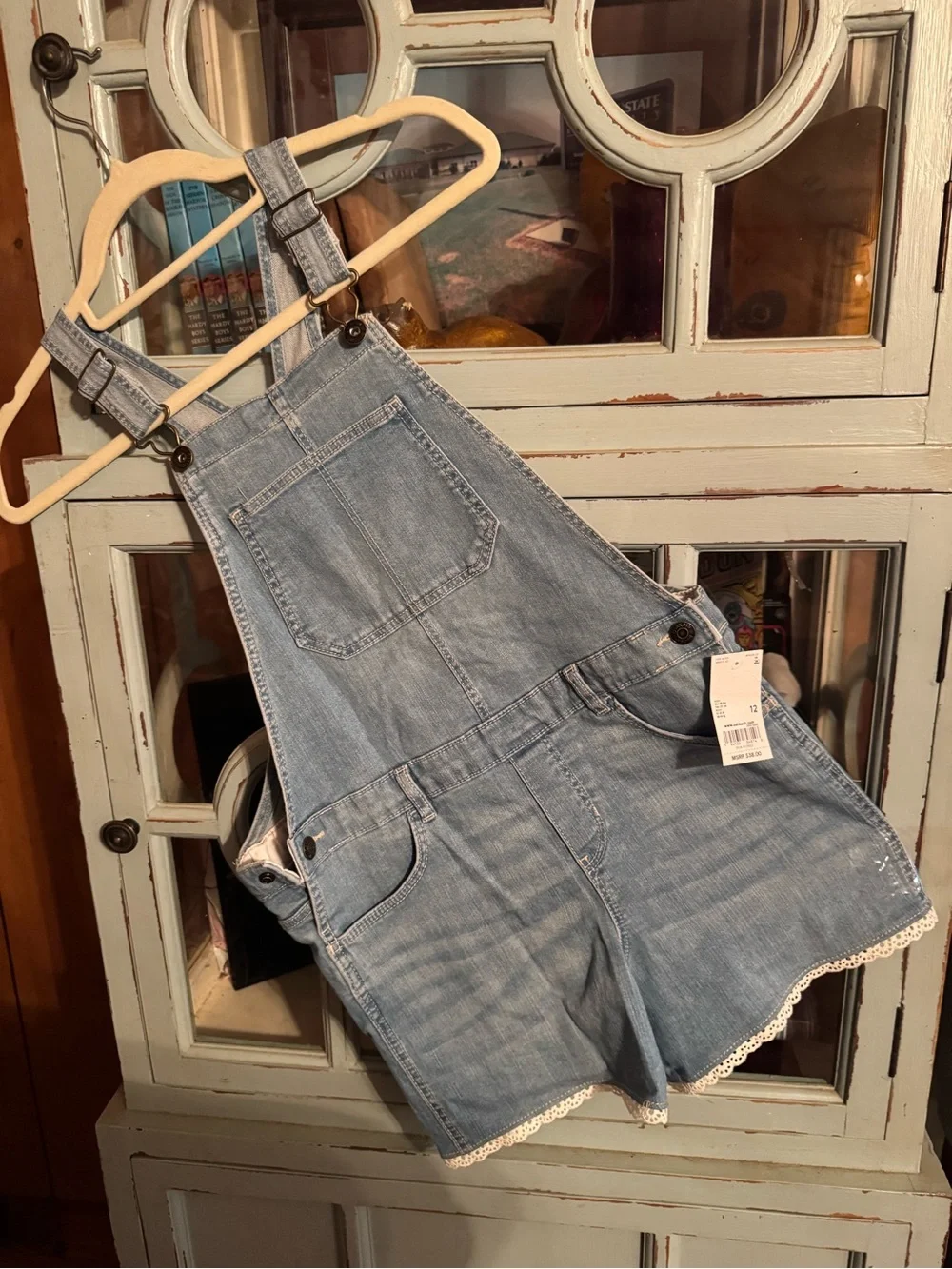 Girls OshKosh B'gosh Light Blue Denim Skort Overalls with Lace Size 12 / 12A